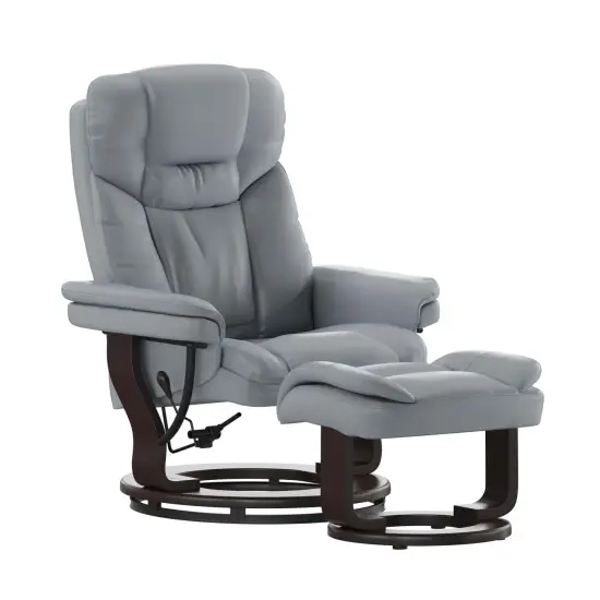 Emma and Oliver Multi-Position Recliner & Curved Ottoman with Swivel Wood Base Gray {1}