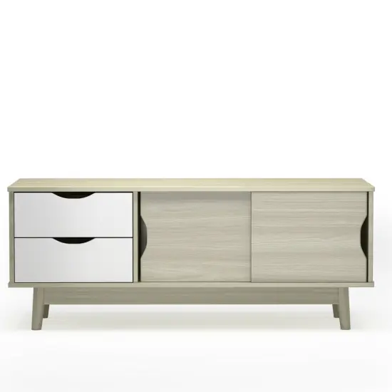 Engineered Wood TV Console Cabinet with Drawers and Sliding Doors Grey {1}
