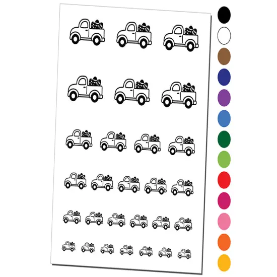 Cute Truck with Easter Eggs Temporary Tattoo Water Resistant Fake Body Art Set Collection White {1}