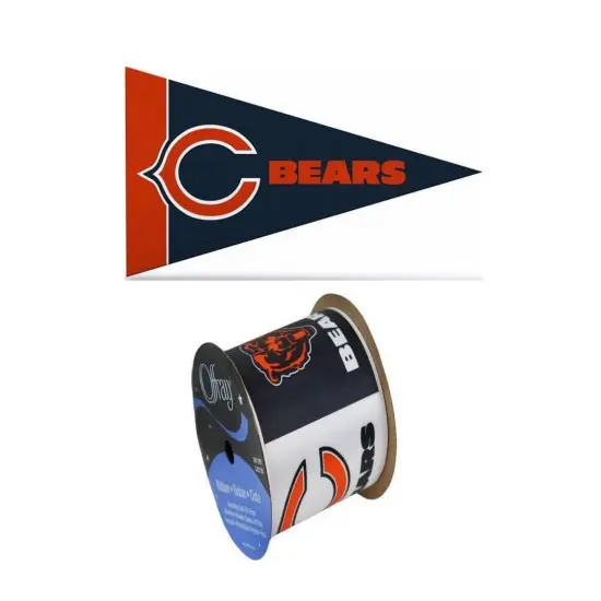 2.5" Bears Ribbon, 9 feet & Mini Pennant, Licensed NFL Offray Ribbon {1}