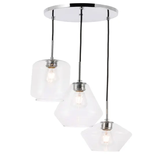 Gene 3 light Chrome and Clear glass pendant {6}