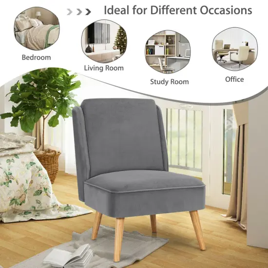 Velvet Accent Chair with Rubber Wood Legs and Ergonomic Backrest Perfect for Any Room Grey {4}