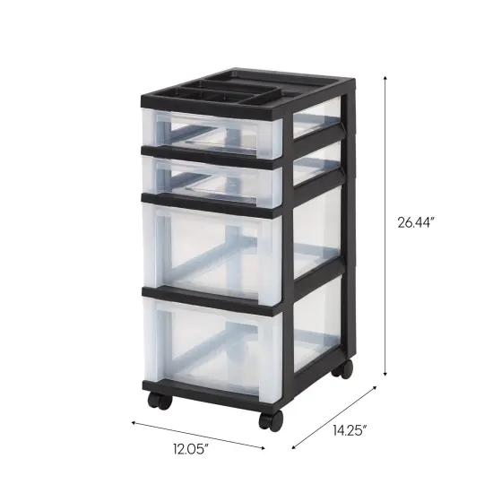 IRIS USA 4 Drawer Rolling Storage Cart with Organizer Top, Black/White/Gray {5}