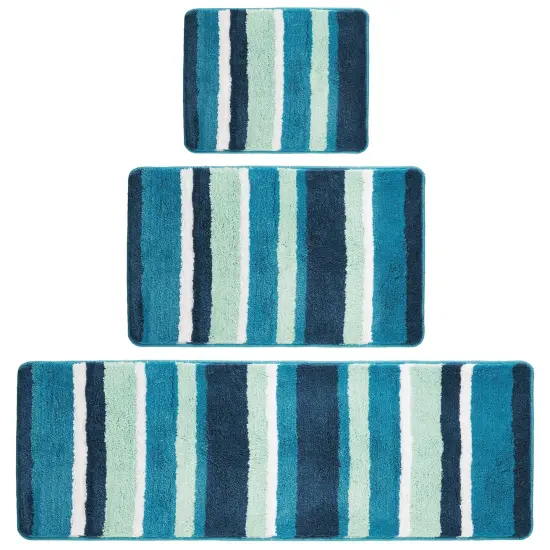 mDesign Striped Microfiber Bathroom Spa Mat Rugs/Runner, Set of 3 {4}