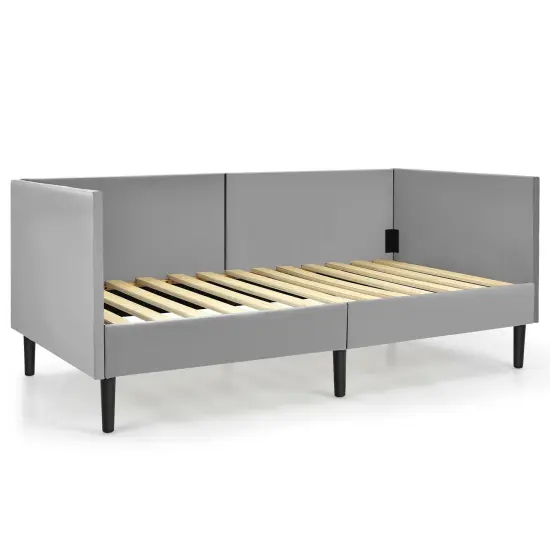 Twin Daybed Heavy Duty Wooden Sofa Bed Frame-Gray {2}