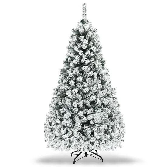 Pre-Lit Premium Snow Flocked Hinged Artificial Christmas Tree {1}