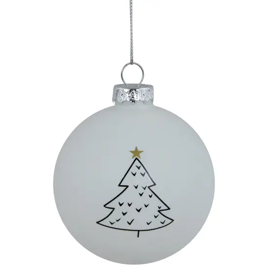 Northlight Matte Christmas Tree Glass Ball Ornaments - 3" - White - 4ct {1}