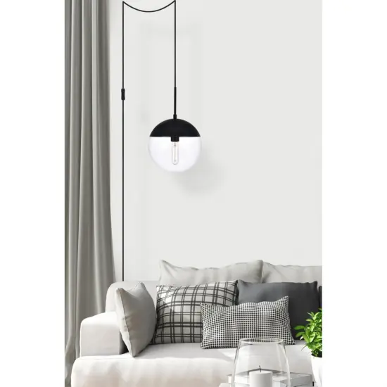 Eclipse 1 Light Black plug in pendant With Clear Glass {6}