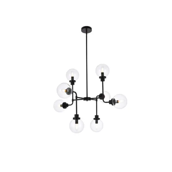 Hanson 8 lights pendant in black with clear shade {1}