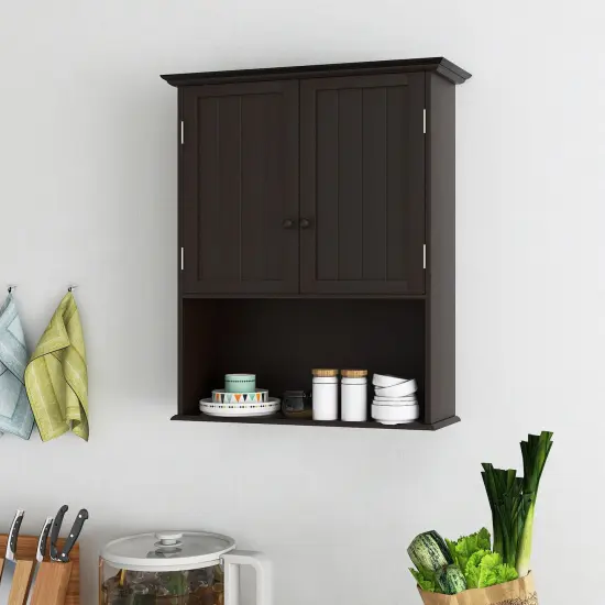 2-Door Wall Mount Bathroom Storage Cabinet with Open Shelf Espresso {3}