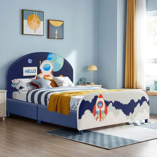 Kids Upholstered Platform Bed with Headboard and Footboard {2}