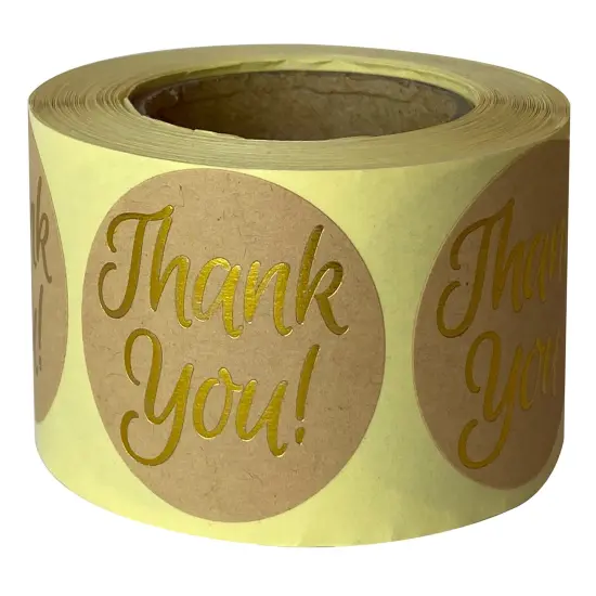 Great Papers! Seals, Self-Adhesive, Gold Foil Thank You on Kraft, 1.57" Diameter, 250 Seals/Roll {2}