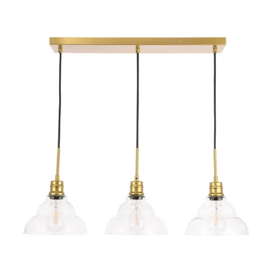Clive 3 light Brass and Clear seeded glass pendant {3}