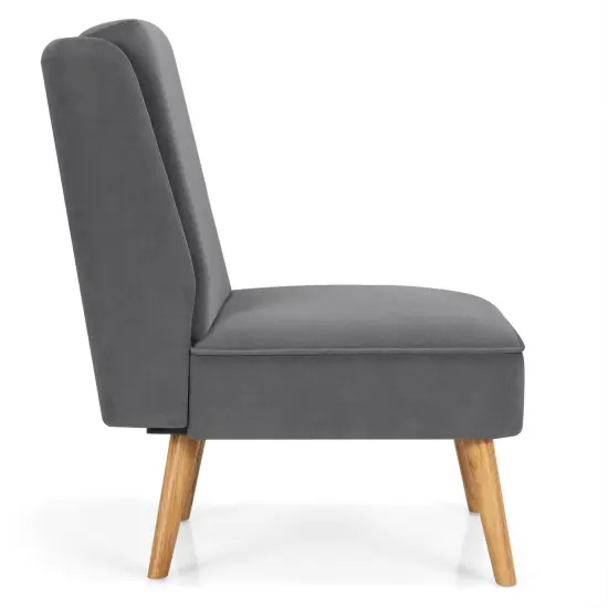Velvet Accent Chair with Rubber Wood Legs and Ergonomic Backrest Perfect for Any Room Grey {6}