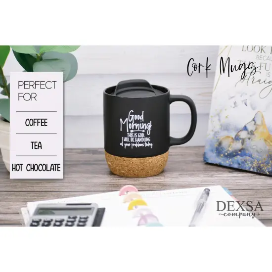 Dexsa Good Morning Designer Cork Bottom Mug with Lid - 14 oz {2}