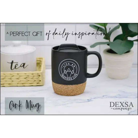 Dexsa Live An Ispired Life Designer Cork Bottom Mug with Lid - 14 oz {4}