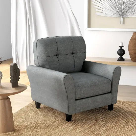 Modern Upholstered Accent Chair with Rubber Wood Legs-Gray {1}