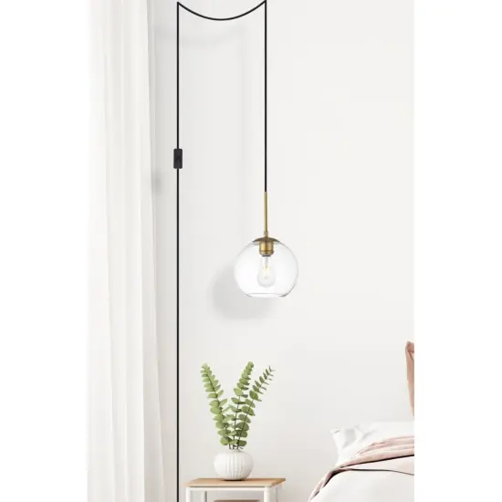 Baxter 1 Light brass plug-in pendant With Clear Glass {6}