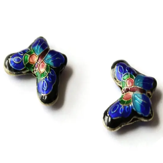 2 23mm Black and Blue Cloisonne Butterfly Beads {3}