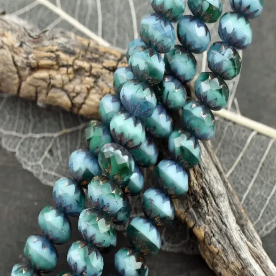 *15* 7x10mm Bronze Washed Blended Caribbean Turquoise Cruller Rondelle Beads {3}