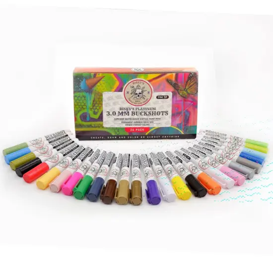 Risky's Tools of the Trade Platinum 3mm Buckshot Acrylic Paint Pens 26 Pack for Graffiti or Fine Art {2}