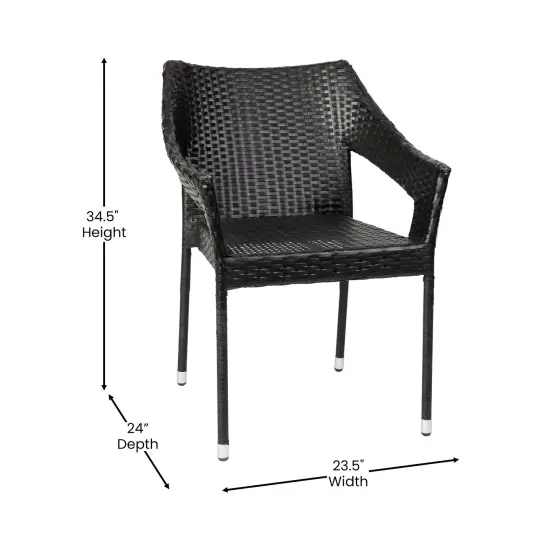 Emma and Oliver Embry All-Weather Indoor/Outdoor Stacking Patio Dining Chair with Steel Frame and Weather Resistant PE Rattan Black {5}