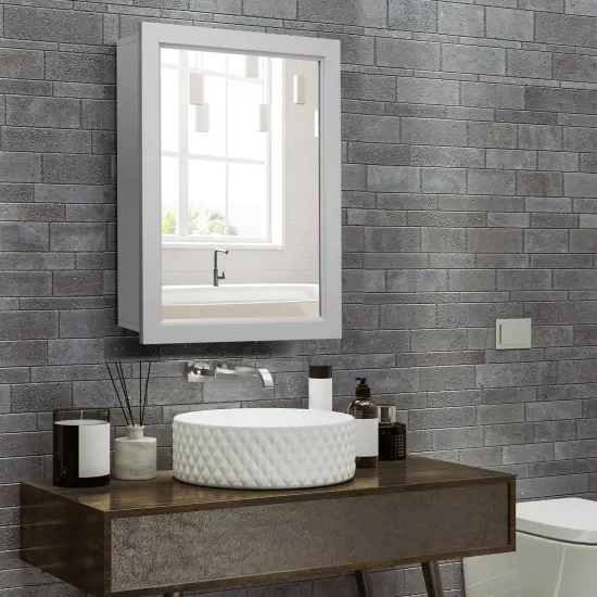 MDF and Glass Wall Mounted Bathroom Cabinet with Mirror and Adjustable Shelves Gray {2}