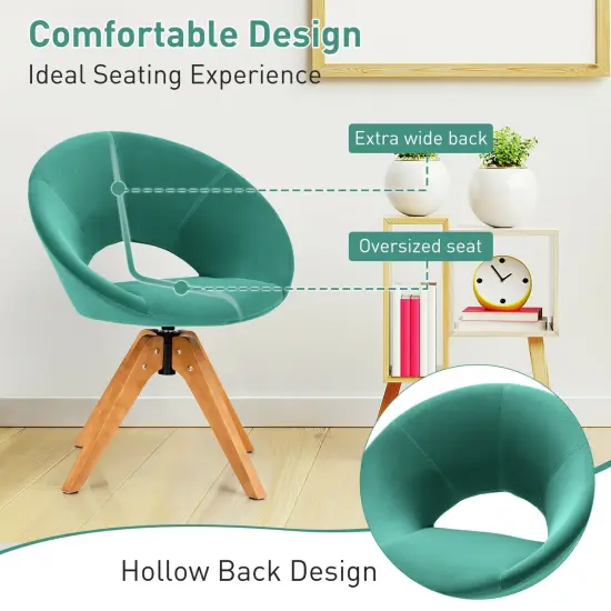 360 Degree Swivel Modern Velvet Upholstered Armchair with 4 Beech Wooden Legs Green {5}