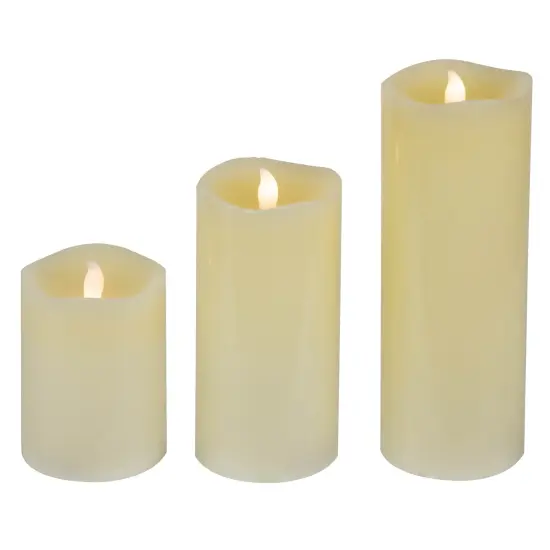 Northlight LED Flickering Flameless Wax Pillar Candles - 8" - Cream - Set of 3 Ivory {1}