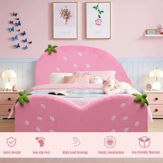 Kids Children Upholstered Berry Pattern Toddler Bed {3}