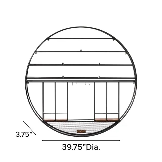 Vintage Decorative Modern Black Metal Round Wall Mounted Wine Display Rack {4}