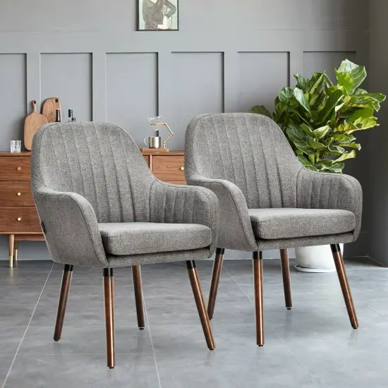 Set of 2 Fabric Upholstered Accent Chairs with Wooden Legs and Adjustable Non-slipping Pads Grey {1}