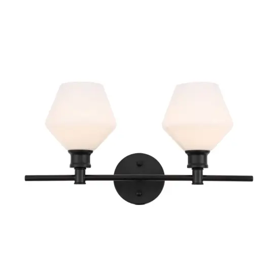 Gene 2 light Black and Frosted white glass Wall sconce {1}