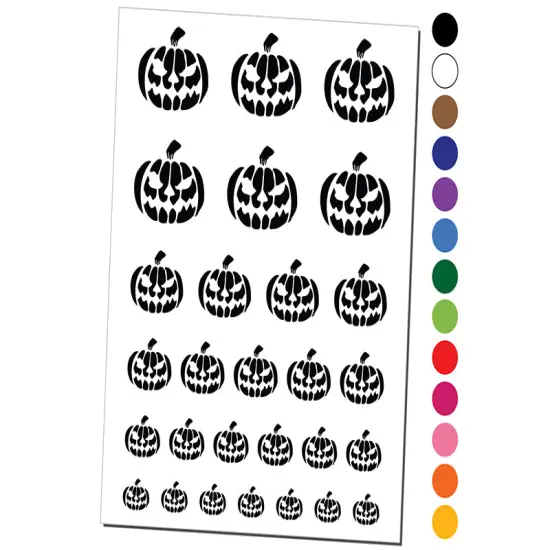 Spooky Halloween Jack o Lantern Pumpkin Temporary Tattoo Water Resistant Fake Body Art Set Collection Dark Green {1}