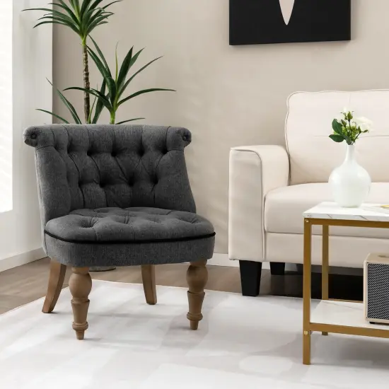 Set of 2 Upholstered Armless Slipper Chairs with Beech Wood Legs-Grey {5}