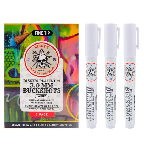 Risky's Tools of the Trade Platinum 3mm Buckshot 6 Pack of White Acrylic Paint Pens for Graffiti or Fine Art {2}