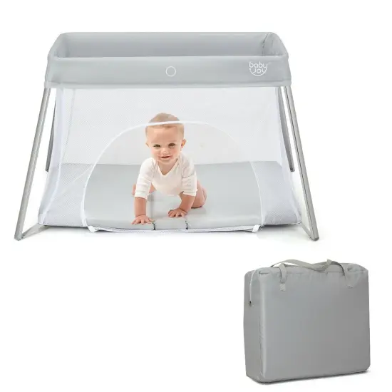 Lightweight Foldable Baby Playpen with Carry Bag Light Grey {4}