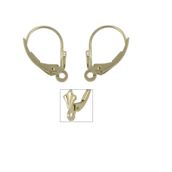 Lever Back Earring with Shell 14 Karat Solid Yellow Gold {1}