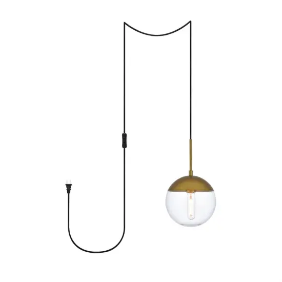 Eclipse 1 Light Brass plug in pendant With Clear Glass {1}