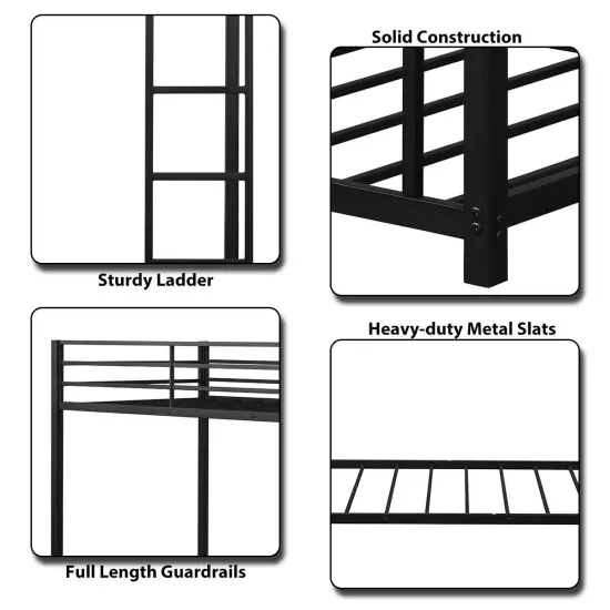 Steel Twin Bunk Bed with Ladder and Guardrails Black {6}