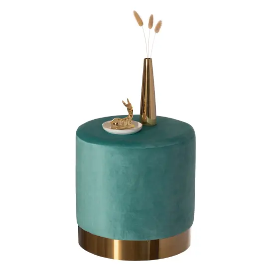 Modern Round Velvet Fabric Standard Ottoman Stool with Gold Base Teal blue {4}
