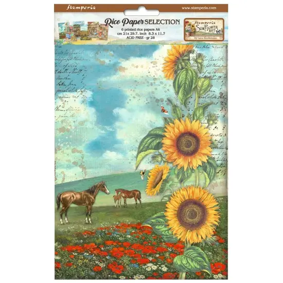 Stamperia Assorted Rice Paper A4 6/Sheets-Sunflower Art {1}