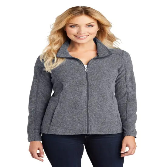 Port Authority&reg; Women's Heather Microfleece Full-Zip Long Sleeve Jacket Black charcoal heath {3}