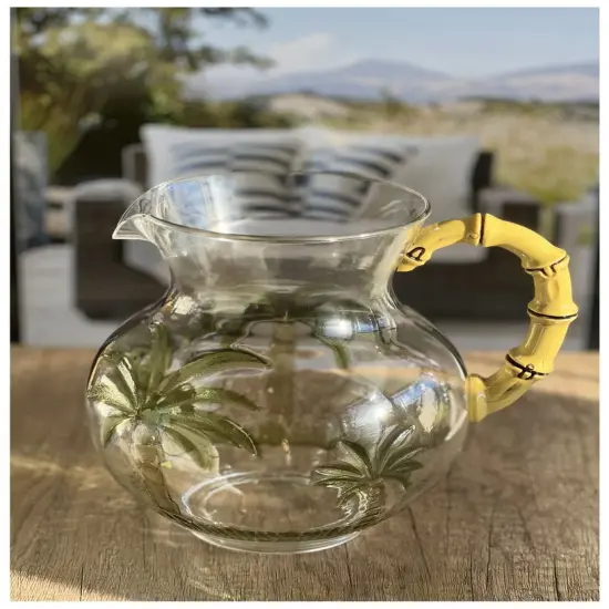 3 Quarts Designer Classic Palm Tree Acrylic Pitcher with Bamboo Handle - Crystal Clear and Break Resistant {3}