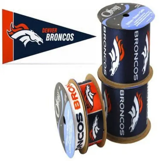 Broncos Ribbon, 4-pack of Ribbon & Mini Pennant, Offray Ribbon {1}