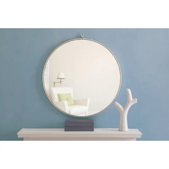 Metal frame Round Mirror with decorative hook 28 inch Silver finish {3}