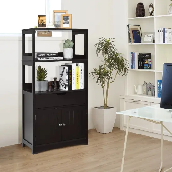 Bathroom Storage Cabinet with Drawer and Open Shelf and 2-Door Cabinet Black {3}