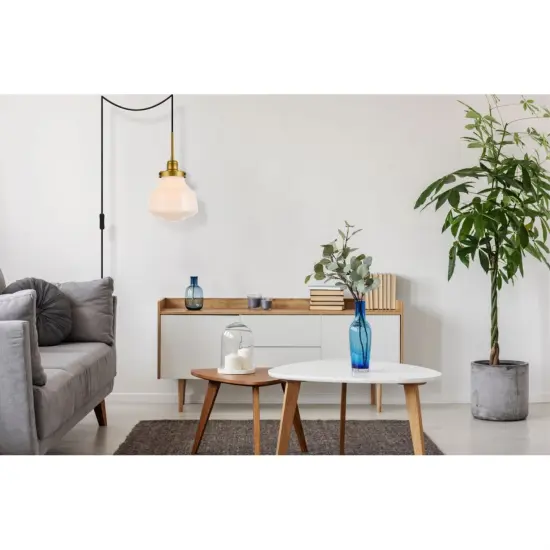 Lyle 1 light Brass and frosted white glass plug in pendant {2}