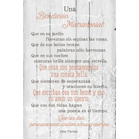 Dexsa Una Bendici&oacute;n Matrimonial - Marriage - Inspirational Saying in Spanish 6x9 Wood Plaque with Easel and Wall Hanger {1}
