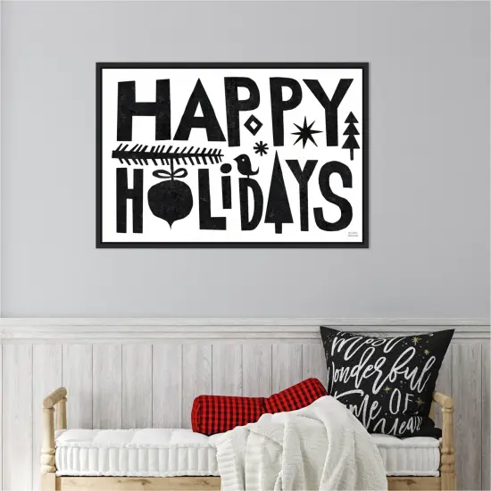 Christmas Whimsy Happy Holidays Black by Michael Mullan Canvas Art Framed {6}